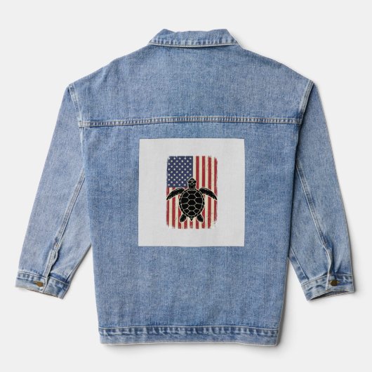 Retro Zeeschildpad Amerikaanse Vlag Patriottisch T Denim Jacket (Achterkant)