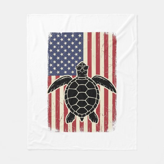 Retro Zeeschildpad Amerikaanse Vlag Patriottisch T Fleece Deken (Voorkant)