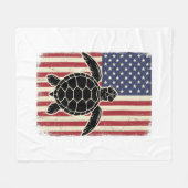 Retro Zeeschildpad Amerikaanse Vlag Patriottisch T Fleece Deken (Voorkant (Horizontaal))