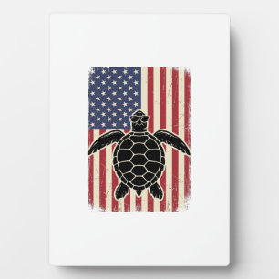 Retro Zeeschildpad Amerikaanse Vlag Patriottisch T Fotoplaat