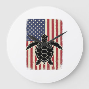Retro Zeeschildpad Amerikaanse Vlag Patriottisch T Grote Klok