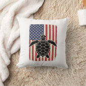Retro Zeeschildpad Amerikaanse Vlag Patriottisch T Kussen (Deken)