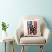Retro Zeeschildpad Amerikaanse Vlag Patriottisch T Kussen (Stoel)