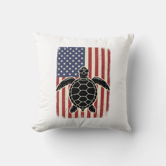 Retro Zeeschildpad Amerikaanse Vlag Patriottisch T Kussen (Voorkant)