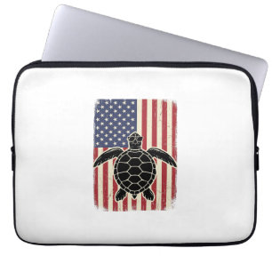 Retro Zeeschildpad Amerikaanse Vlag Patriottisch T Laptop Sleeve