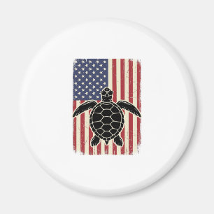 Retro Zeeschildpad Amerikaanse Vlag Patriottisch T Magneet