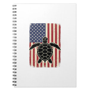 Retro Zeeschildpad Amerikaanse Vlag Patriottisch T Notitieboek