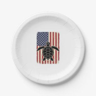 Retro Zeeschildpad Amerikaanse Vlag Patriottisch T Papieren Bordje