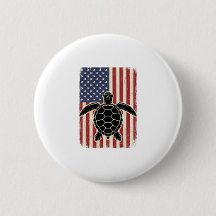 Retro Zeeschildpad Amerikaanse Vlag Patriottisch T Ronde Button 5,7 Cm