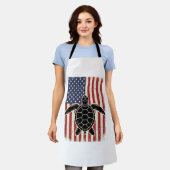 Retro Zeeschildpad Amerikaanse Vlag Patriottisch T Schort (Gedragen)