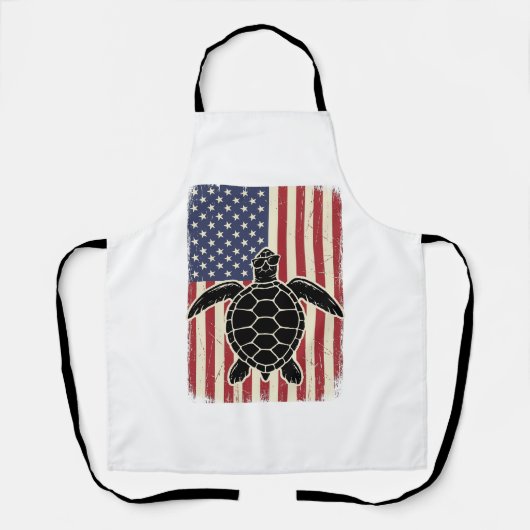 Retro Zeeschildpad Amerikaanse Vlag Patriottisch T Schort (Voorkant)