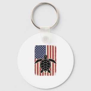 Retro Zeeschildpad Amerikaanse Vlag Patriottisch T Sleutelhanger