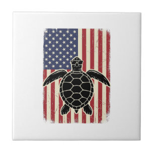 Retro Zeeschildpad Amerikaanse Vlag Patriottisch T Tegeltje