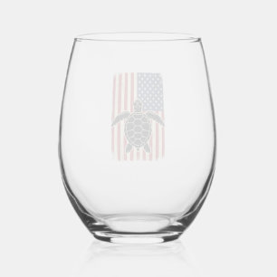 Retro Zeeschildpad Amerikaanse Vlag Patriottisch T Wijnglas Zonder Voet