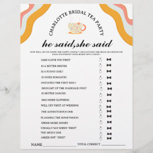 Retro zei dat ze zei dat Bridal Tea Party Game Flyer