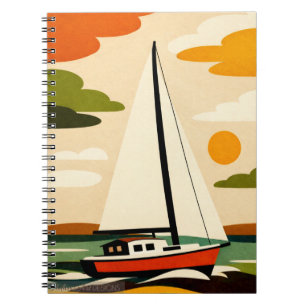 Retro Zeilboot Zonsondergang Illustratie Notitieboek