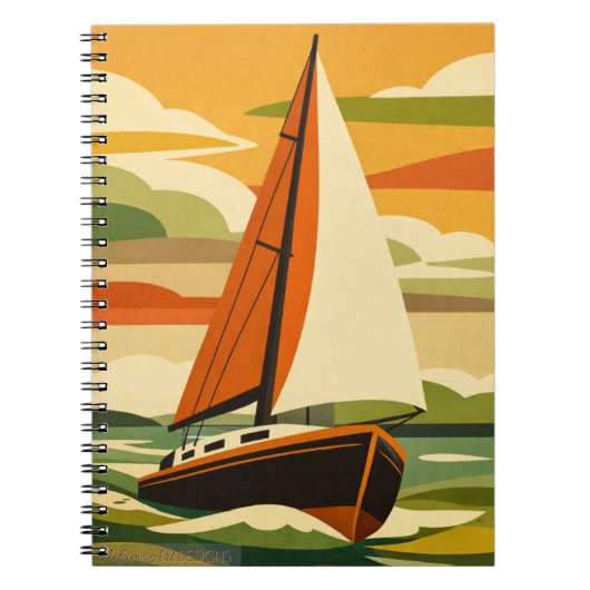 Retro Zeilboot Zonsondergangstocht Notitieboek (Voorkant)