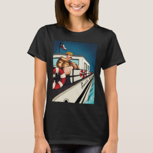 Retro Zeiler bij Zonsondergang: Vintage Zeevaartst T-shirt