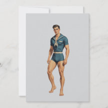Retro zeiler in marineblauwe zwemkleding