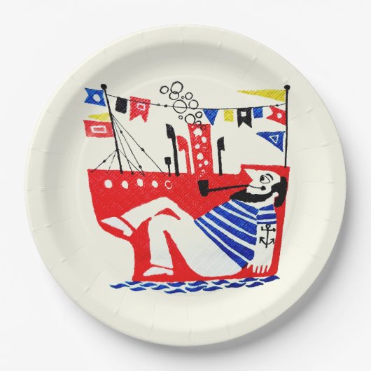 Retro Zeiler Rustend op Boot Papieren Bordje (Voorkant)