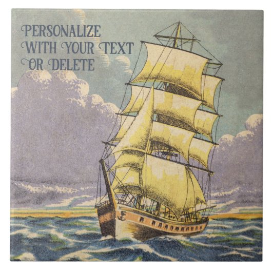 Retro Zeilschip Boot Zeeman Scheepvaart Tekening Tegeltje (Voorkant)