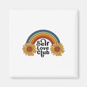 Retro Zelf Liefde Club Zonnebloem Regenboog Mental Magneet
