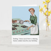 Retro - zelfgekookte maaltijd voor de verjaardag v kaart (Gele Bloem)