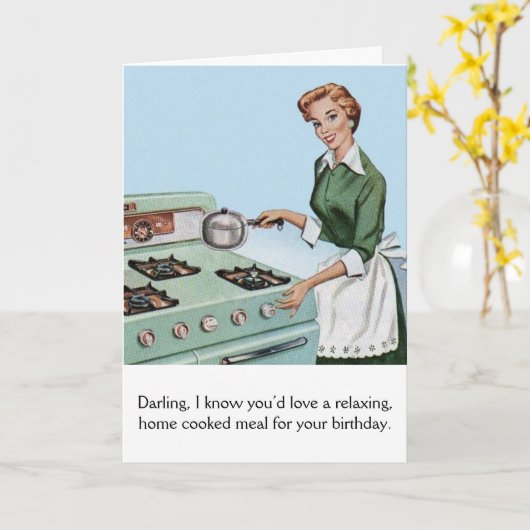 Retro - zelfgekookte maaltijd voor de verjaardag v kaart (Gele Bloem)