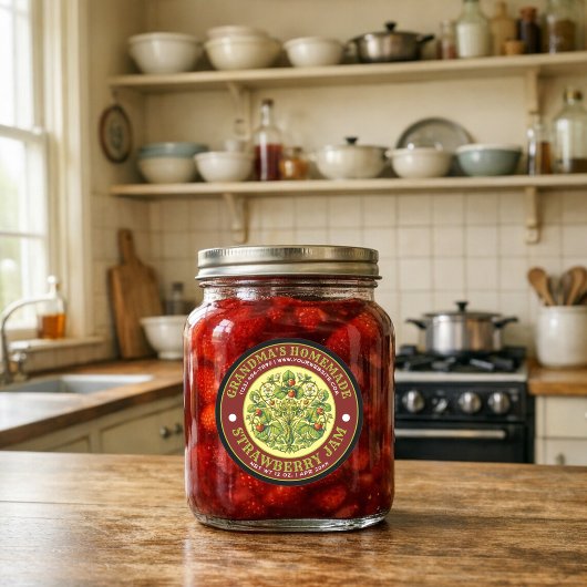 Retro Zelfgemaakte Aardbeienjam Etiket Sjabloon
