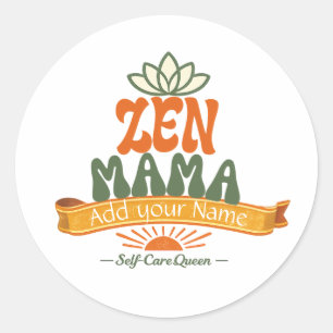 Retro Zen Mama Yoga Lotus Persoonlijke Kunststicke Ronde Sticker