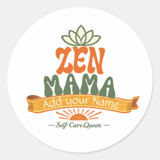 Retro Zen Mama Yoga Lotus Persoonlijke Kunststicke Ronde Sticker