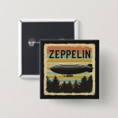 Retro Zeppelin luchtschip Zepelin Zepplin Vierkante Button 5,1 Cm (Voorkant /achterkant)