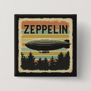 Retro Zeppelin luchtschip Zepelin Zepplin Vierkante Button 5,1 Cm
