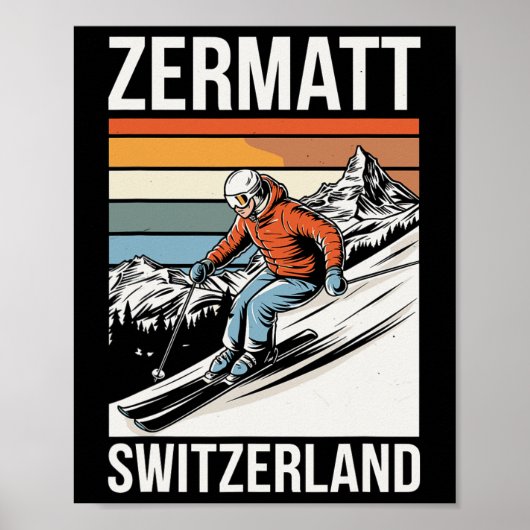 Retro Zermatt Switzerland Ski Resort  Poster (Voorkant)