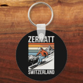 Retro Zermatt Zwitserland Skigebied Sleutelhanger (Voorkant)