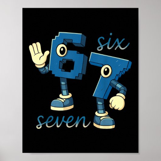 Retro Zes Zeven Nummer Meme Brainrot Cadeau Voor M Poster (Voorkant)