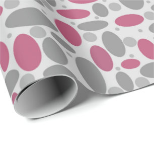 retro, zestig, polka dots, grijs en roze cadeaupapier