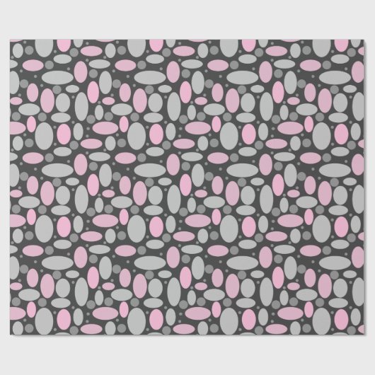 retro, zestig, polka dots, grijs en roze cadeaupapier (Vlak)