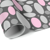 retro, zestig, polka dots, grijs en roze cadeaupapier (Rol Hoek)