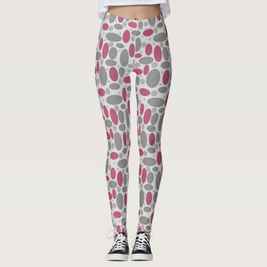 retro, zestig, polka dots, grijs en roze leggings (Voorkant)