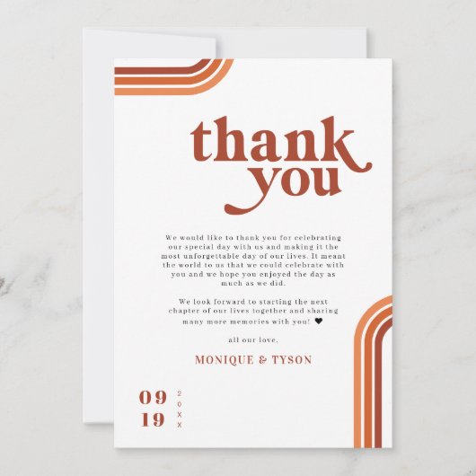 Retro Zeventiger jaren | Bruiloft plaats instellin Bedankkaart (Voorkant)