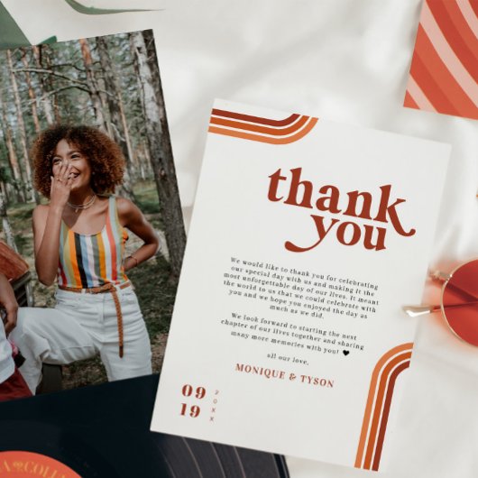 Retro Zeventiger jaren | Bruiloft plaats instellin Bedankkaart