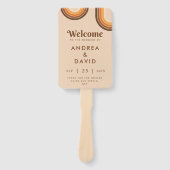 Retro Zeventiger Regenboog & 70s Typografie Trouw  Handwaaier (Voorkant)