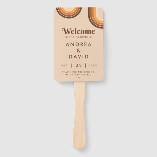 Retro Zeventiger Regenboog & 70s Typografie Trouw  Handwaaier (Voorkant)