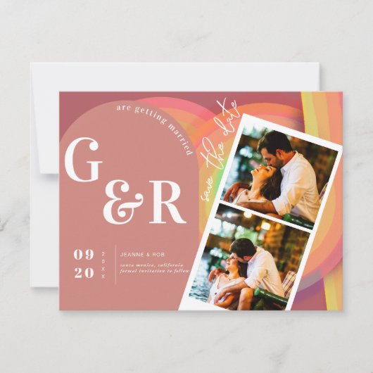 Retro Zeventiger Stripes Arch Save The Date (Voorkant)