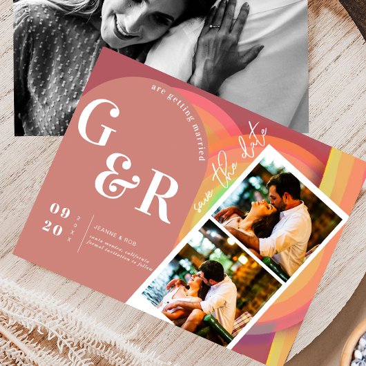 Retro Zeventiger Stripes Arch Save The Date