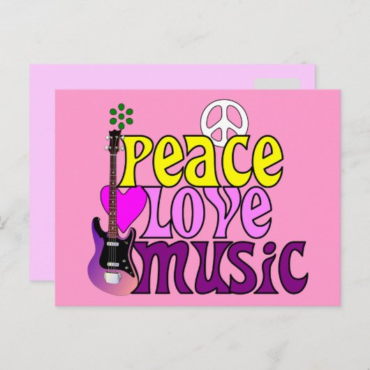 Retro zeventijds vredesliefdesmuziek briefkaart (Voorkant / Achterkant)