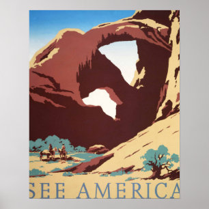 Retro Zie Amerika Western Cowboys Woestijn Boog WP Poster