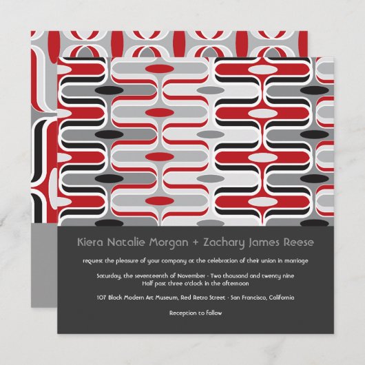 Retro Zig Zag Pattern Modern Art Wedding Invite Kaart (Voorkant / Achterkant)