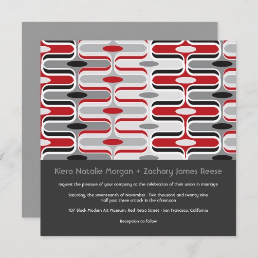 Retro Zig Zag Pattern Modern Art Wedding Invite Kaart (Voorkant / Achterkant)